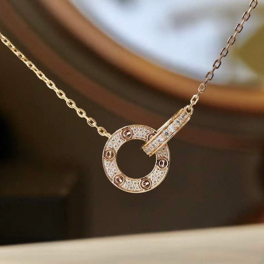 [MIRA]LOVE 7.6MM NECKLACE ROSE GOLD AND SILVER  FULL DIAMOND