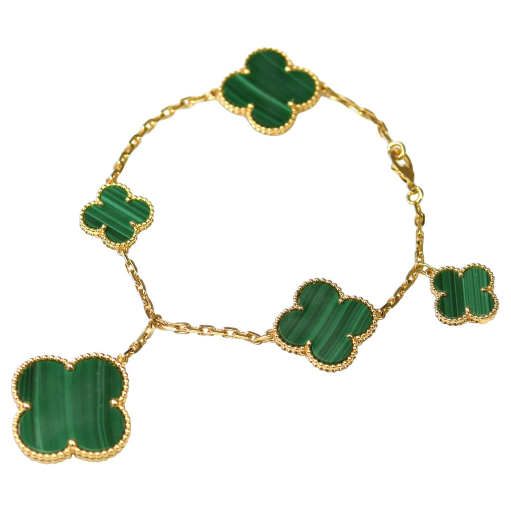 [MIRA]MAGIC CLOVER MALACHITE GOLD BRACELET 5 MOTIFS