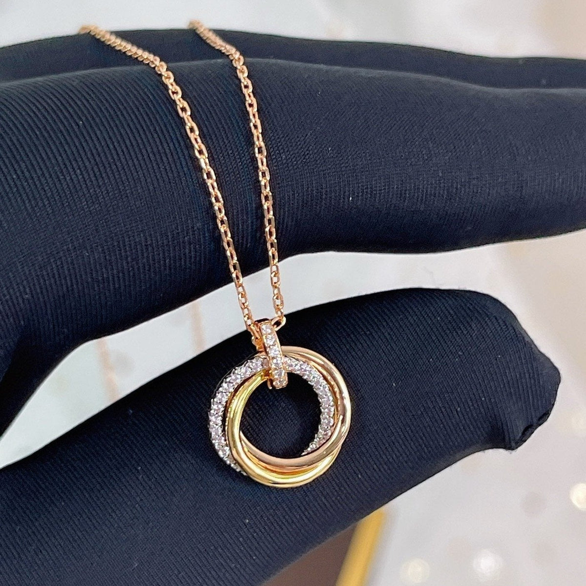 [MIRA]TRINITY NECKLACE SILVER GOLD PINK GOLD DIAMONDS