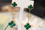 [MIRA]CLOVER EARRINGS GOLD MALACHITE DIAMOND 3 MOTIF