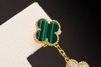 [MIRA]CLOVER EARRINGS GOLD MALACHITE DIAMOND 3 MOTIF