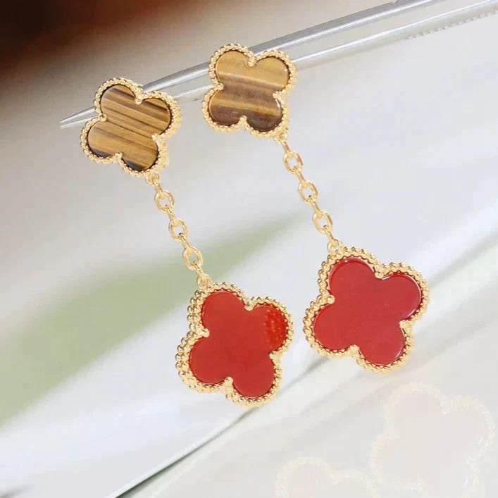 [MIRA]CLOVER  2 MOTIF  TIGER EYE CARNELIAN EARRINGS