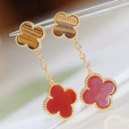 [MIRA]CLOVER  2 MOTIF  TIGER EYE CARNELIAN EARRINGS