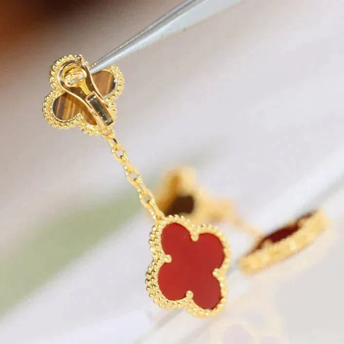 [MIRA]CLOVER  2 MOTIF  TIGER EYE CARNELIAN EARRINGS