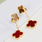 [MIRA]CLOVER  2 MOTIF  TIGER EYE CARNELIAN EARRINGS