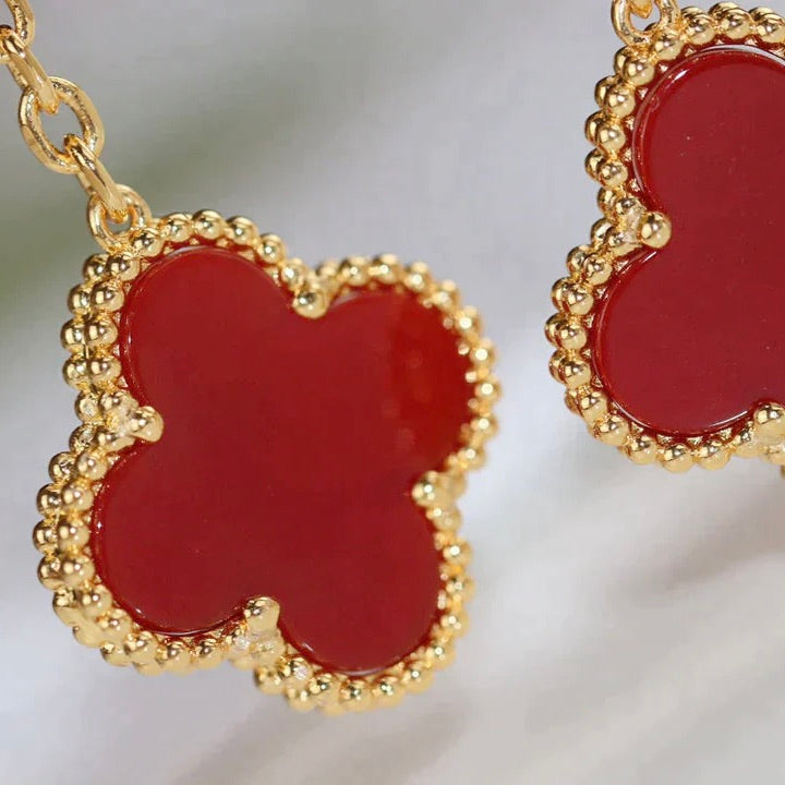 [MIRA]CLOVER  2 MOTIF  TIGER EYE CARNELIAN EARRINGS