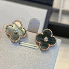 [MIRA]CLOVER MEDIUM 1 MOTIFS GRAY MOP  DIAMOND EARRINGS
