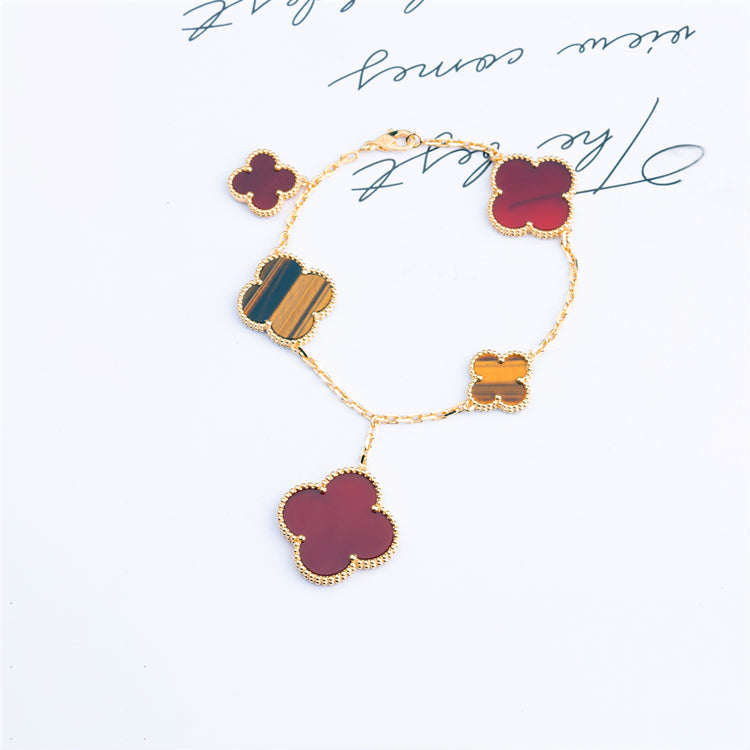 [MIRA]CLOVER BRACELET 5 MOTIFS CARNELIAN TIGER EYE