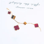 [MIRA]CLOVER BRACELET 5 MOTIFS CARNELIAN TIGER EYE