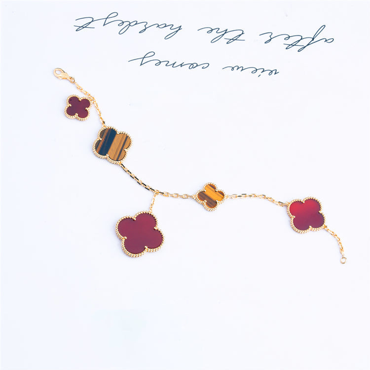 [MIRA]CLOVER BRACELET 5 MOTIFS CARNELIAN TIGER EYE