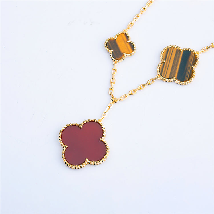 [MIRA]CLOVER BRACELET 5 MOTIFS CARNELIAN TIGER EYE