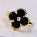 [MIRA]CLOVER ONYX RING GOLD DIAMOND