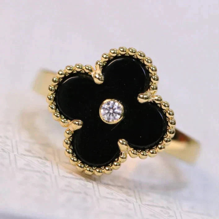 [MIRA]CLOVER ONYX RING GOLD DIAMOND