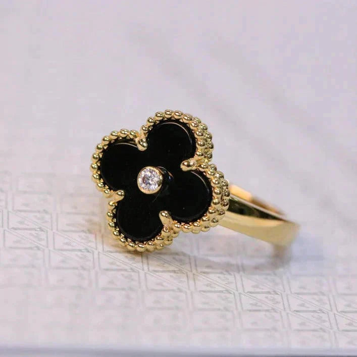 [MIRA]CLOVER ONYX RING GOLD DIAMOND