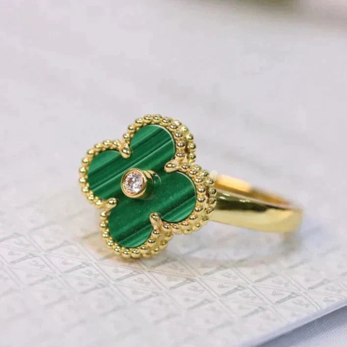 [MIRA]CLOVER MALACHITE RING GOLD DIAMOND