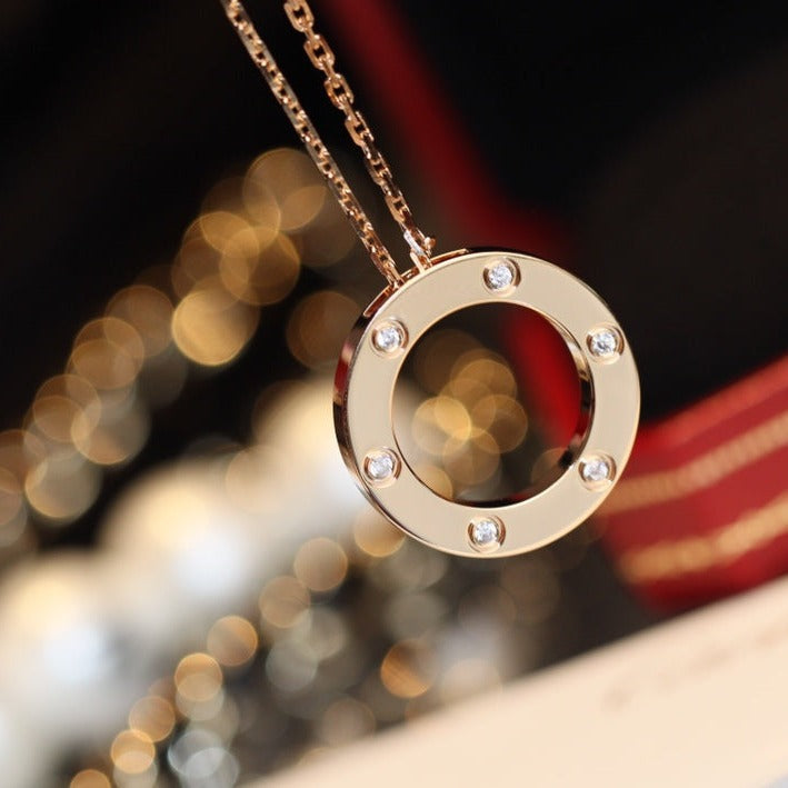 [MIRA]LOVE NECKLACE 16MM 6 DIAMONDS PINK GOLD