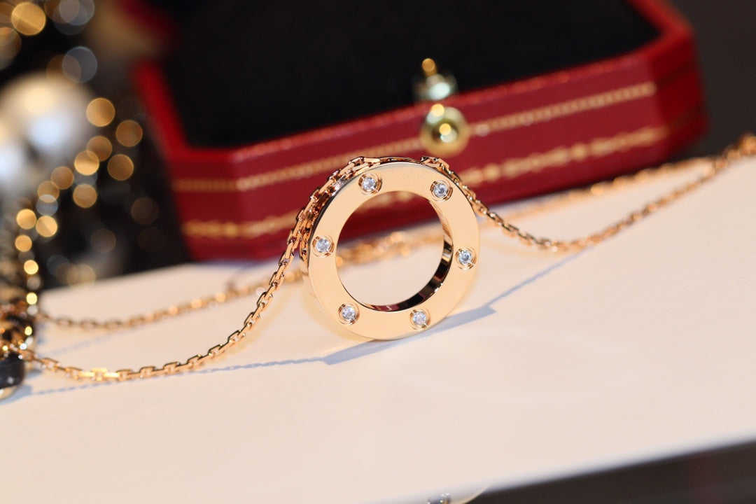 [MIRA]LOVE NECKLACE 16MM 6 DIAMONDS PINK GOLD