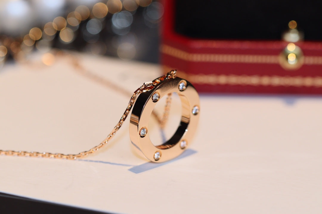 [MIRA]LOVE NECKLACE 16MM 6 DIAMONDS PINK GOLD