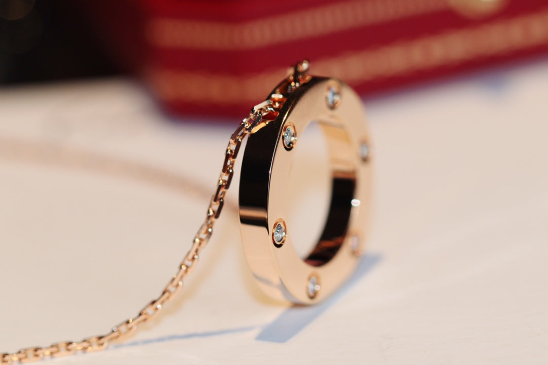 [MIRA]LOVE NECKLACE 16MM 6 DIAMONDS PINK GOLD