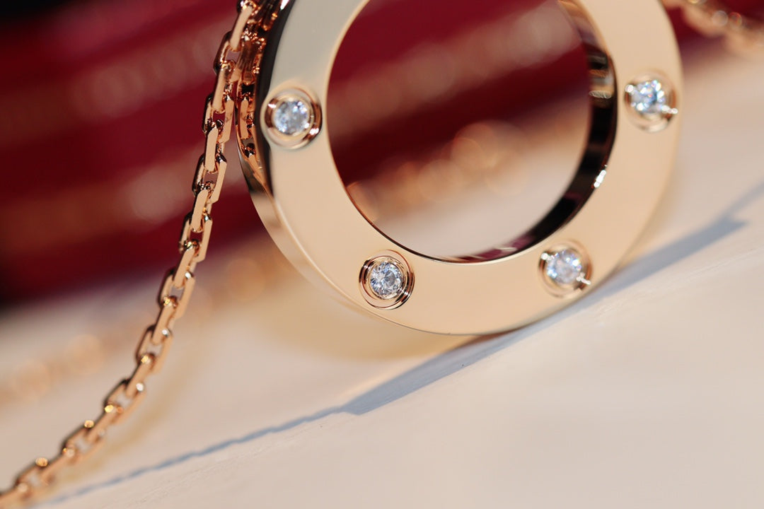 [MIRA]LOVE NECKLACE 16MM 6 DIAMONDS PINK GOLD