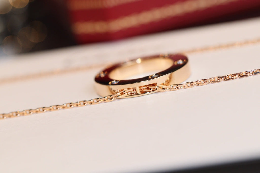 [MIRA]LOVE NECKLACE 16MM 6 DIAMONDS PINK GOLD