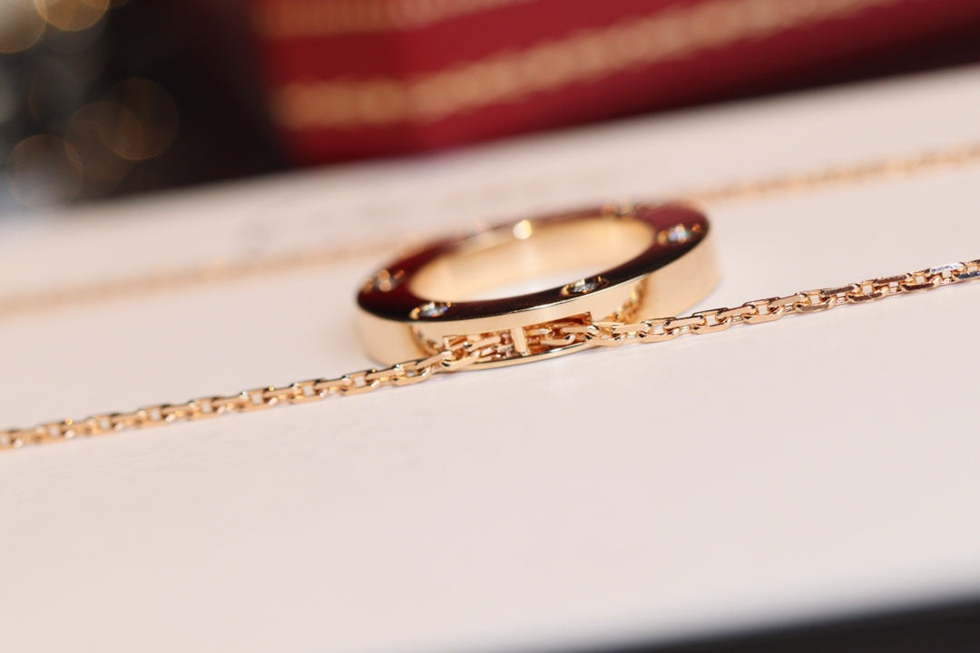 [MIRA]LOVE NECKLACE 16MM 6 DIAMONDS PINK GOLD