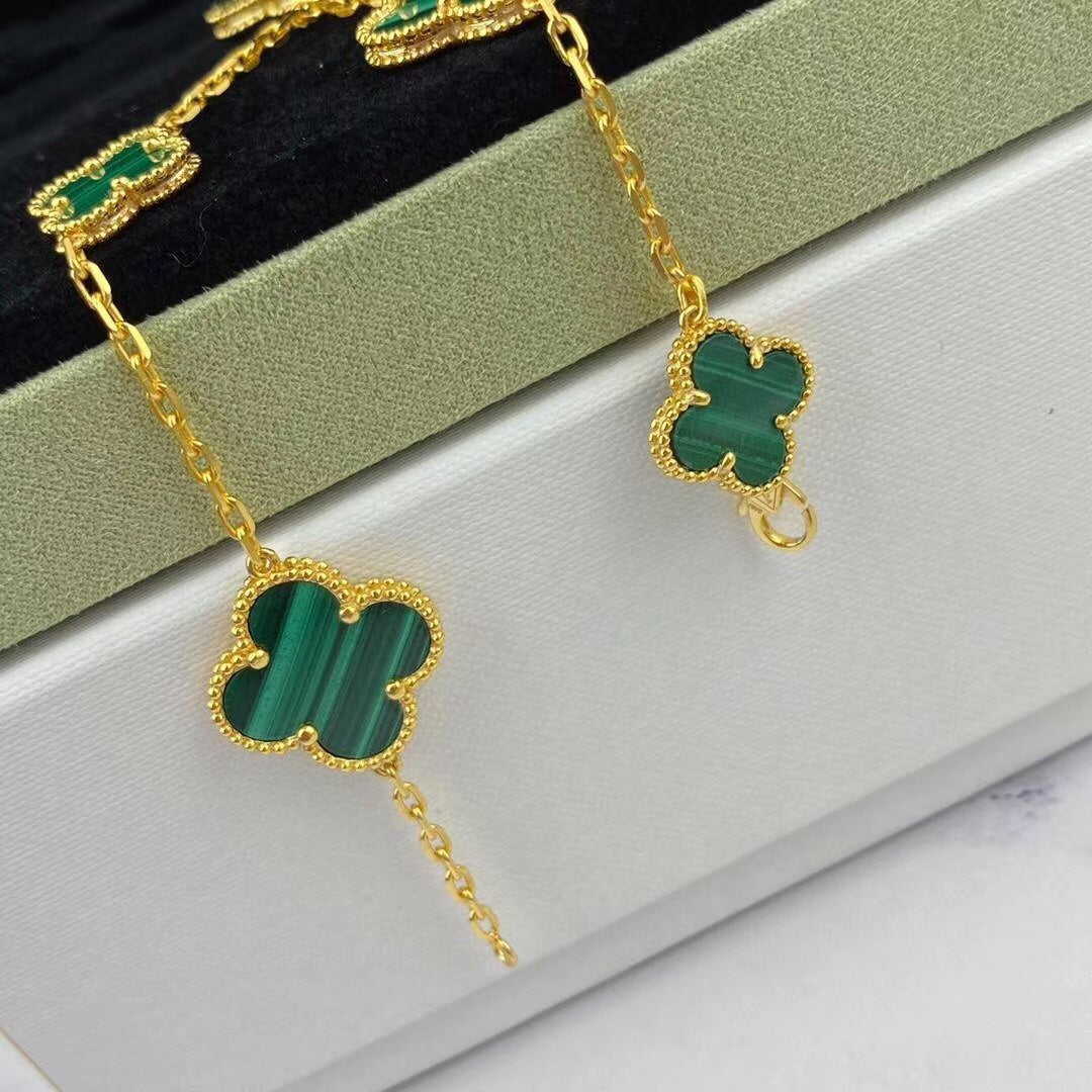 [MIRA]MAGIC CLOVER MALACHITE GOLD BRACELET 5 MOTIFS