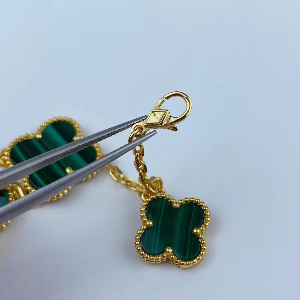 [MIRA]MAGIC CLOVER MALACHITE GOLD BRACELET 5 MOTIFS