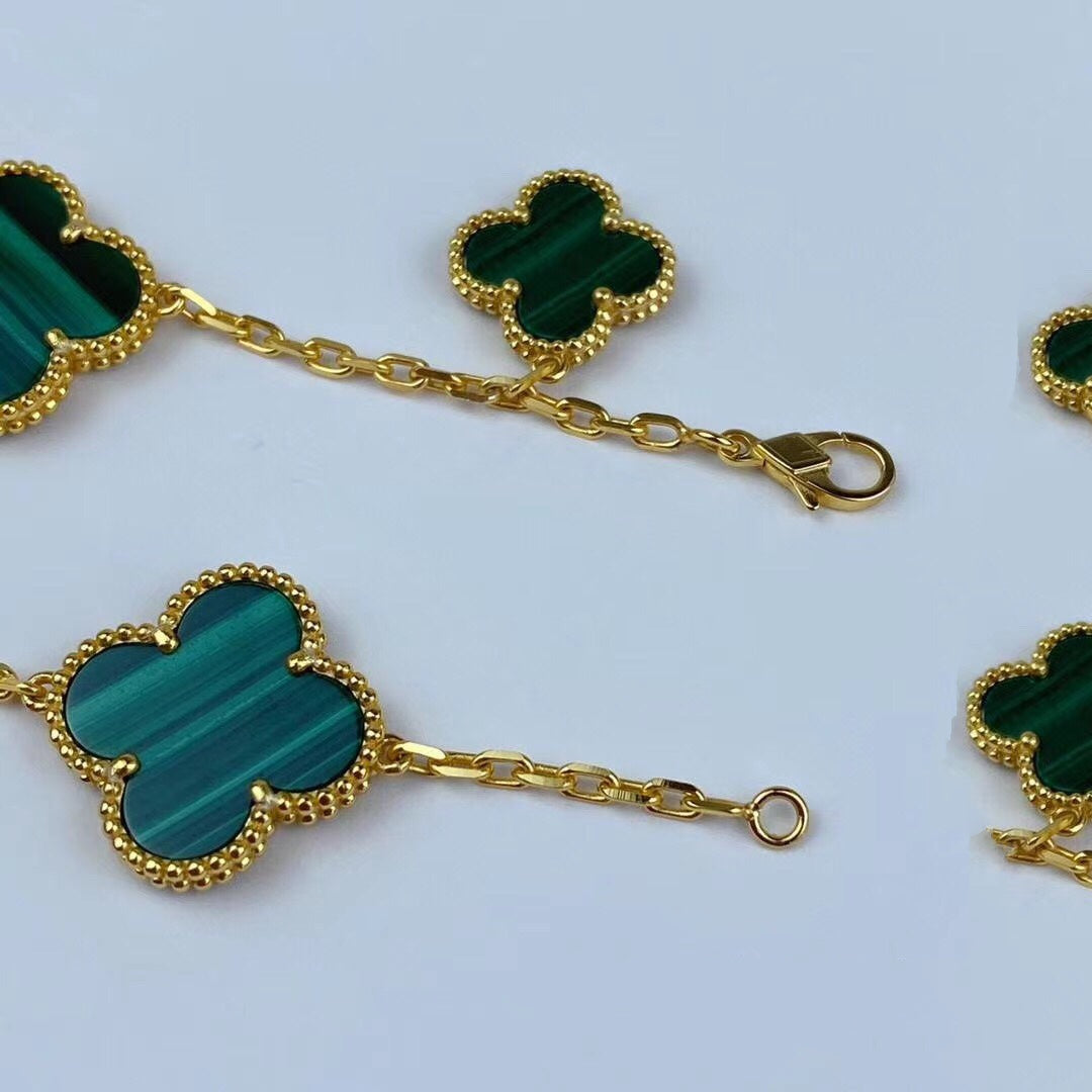 [MIRA]MAGIC CLOVER MALACHITE GOLD BRACELET 5 MOTIFS