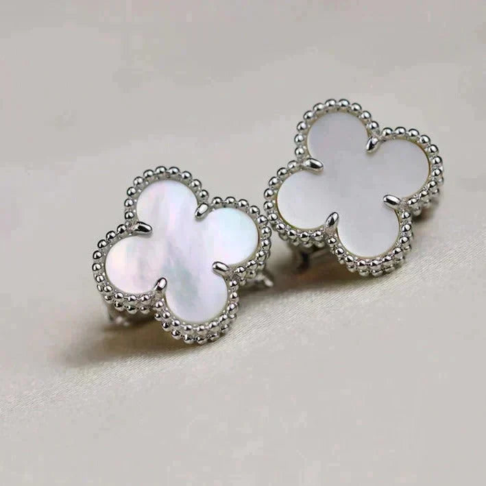 [MIRA]CLOVER MEDIUM 1 MOTIFS  WHITE MOP EARRINGS SILVER