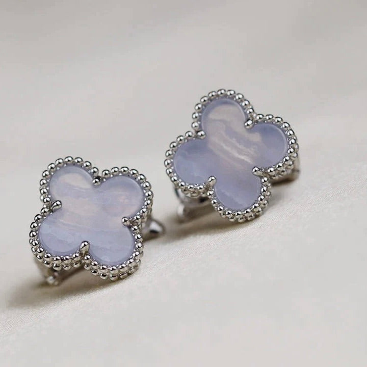 [MIRA]CLOVER MEDIUM 1 MOTIFS  WHITE MOP EARRINGS SILVER