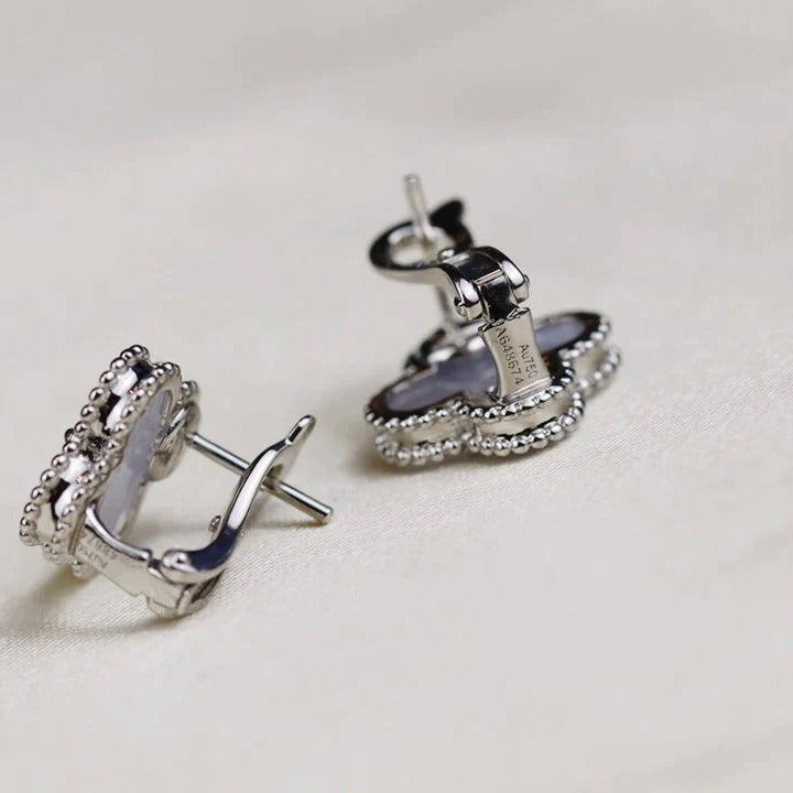 [MIRA]CLOVER MEDIUM 1 MOTIFS  WHITE MOP EARRINGS SILVER