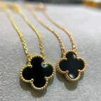 [MIRA]CLOVER 15MM BLACK ONYX SINGLE FLOWER NECKLACE