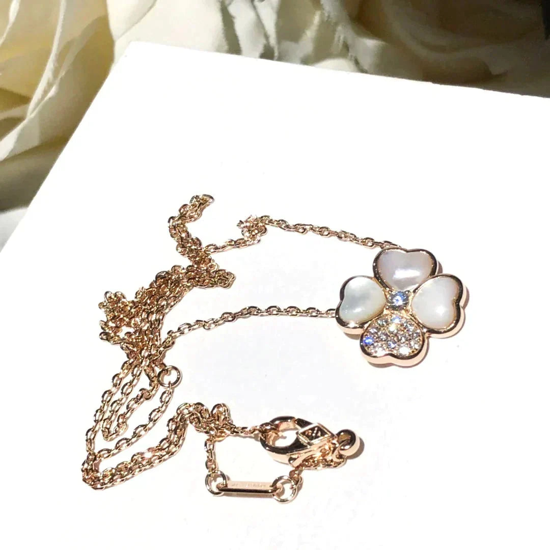 [MIRA]CLOVER MOP DIAMOND ROSE GOLD NECKLACE