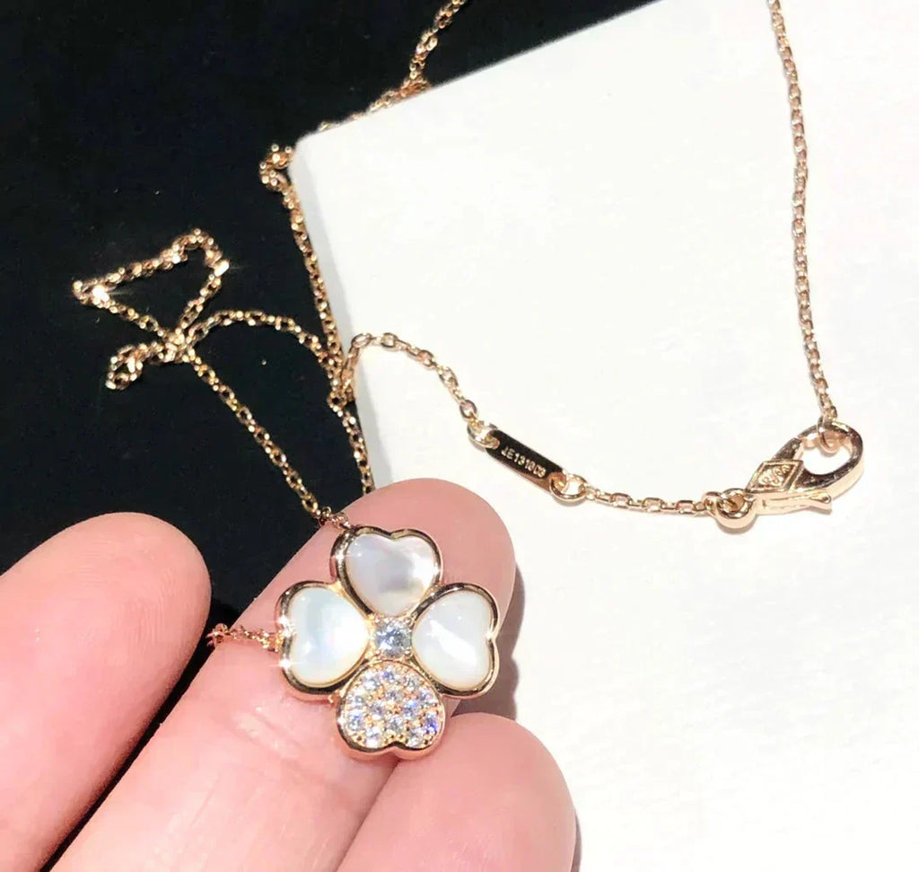 [MIRA]CLOVER MOP DIAMOND ROSE GOLD NECKLACE