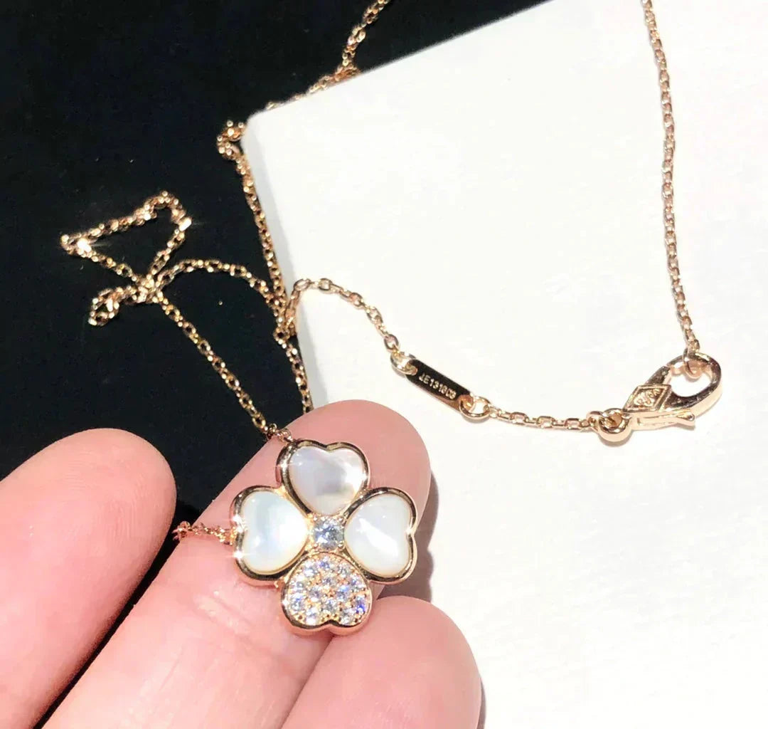 [MIRA]CLOVER MOP DIAMOND ROSE GOLD NECKLACE