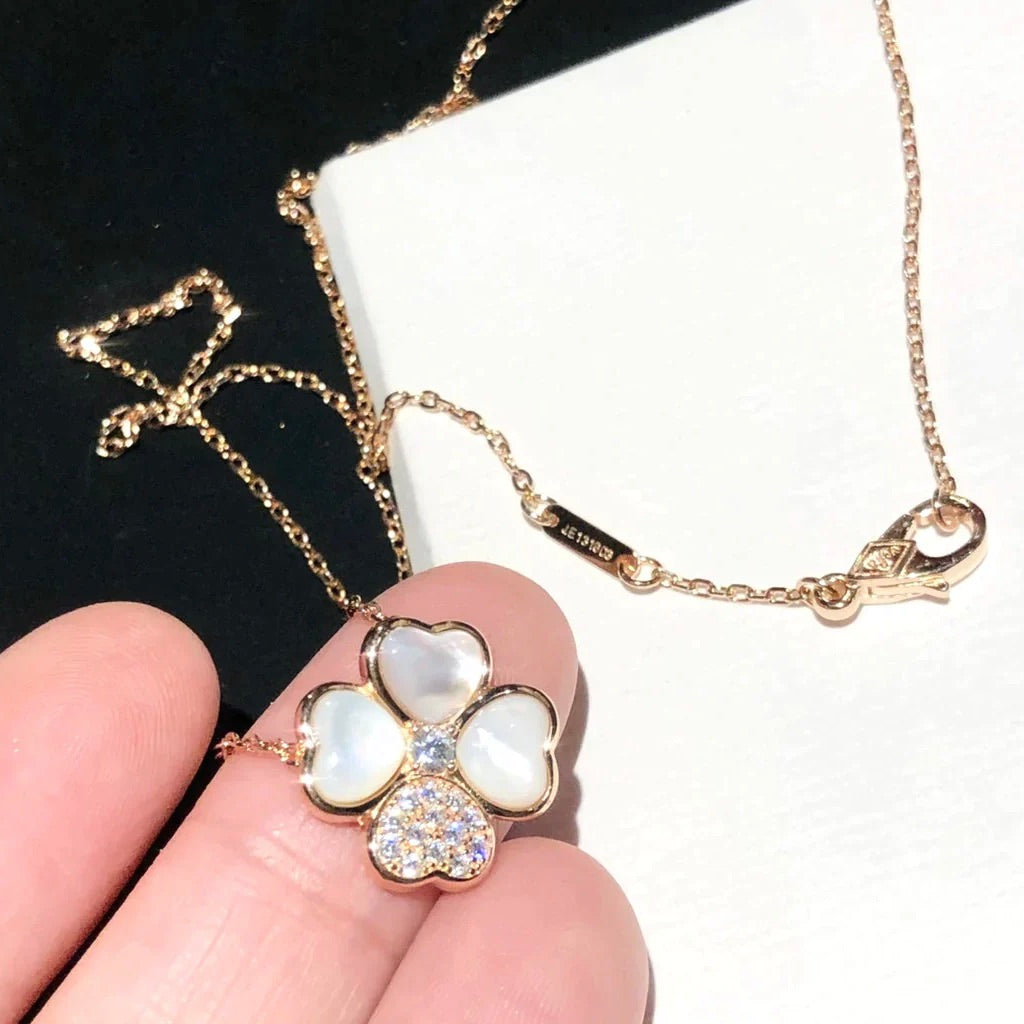[MIRA]CLOVER MOP DIAMOND ROSE GOLD NECKLACE