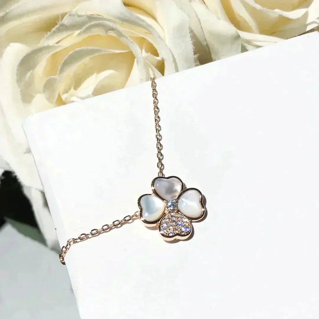 [MIRA]CLOVER MOP DIAMOND ROSE GOLD NECKLACE