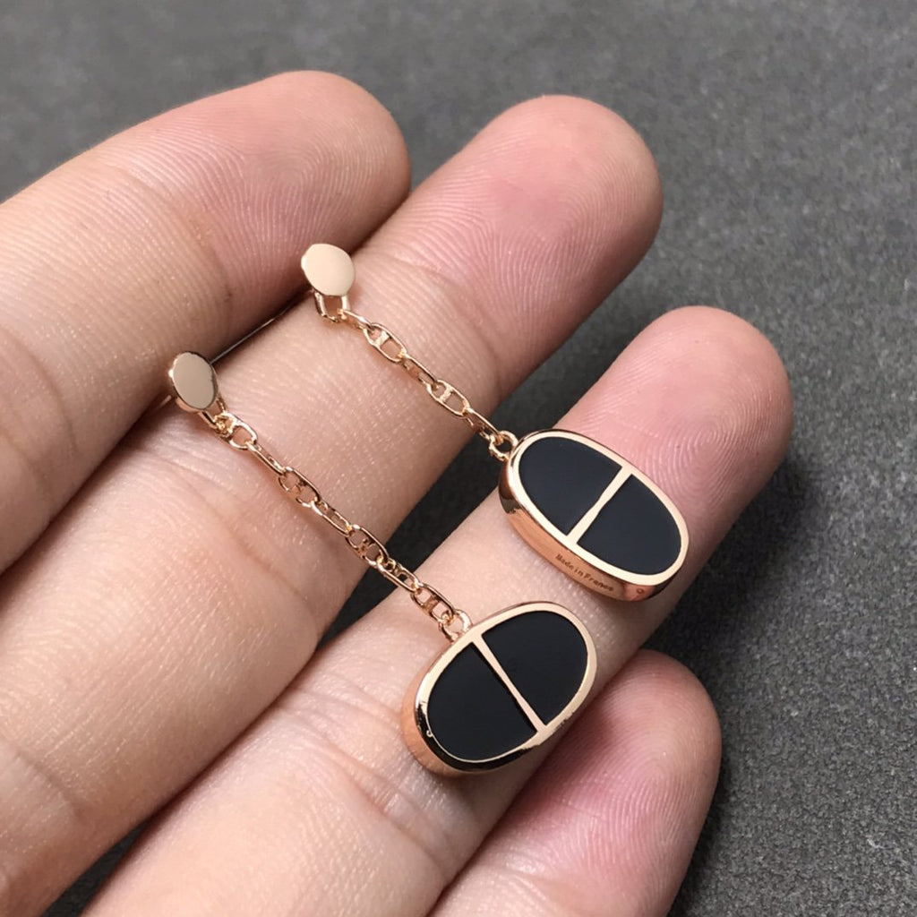 [MIRA]CHAINE VERSO BLACK CERAMIC SILVER EARRINGS