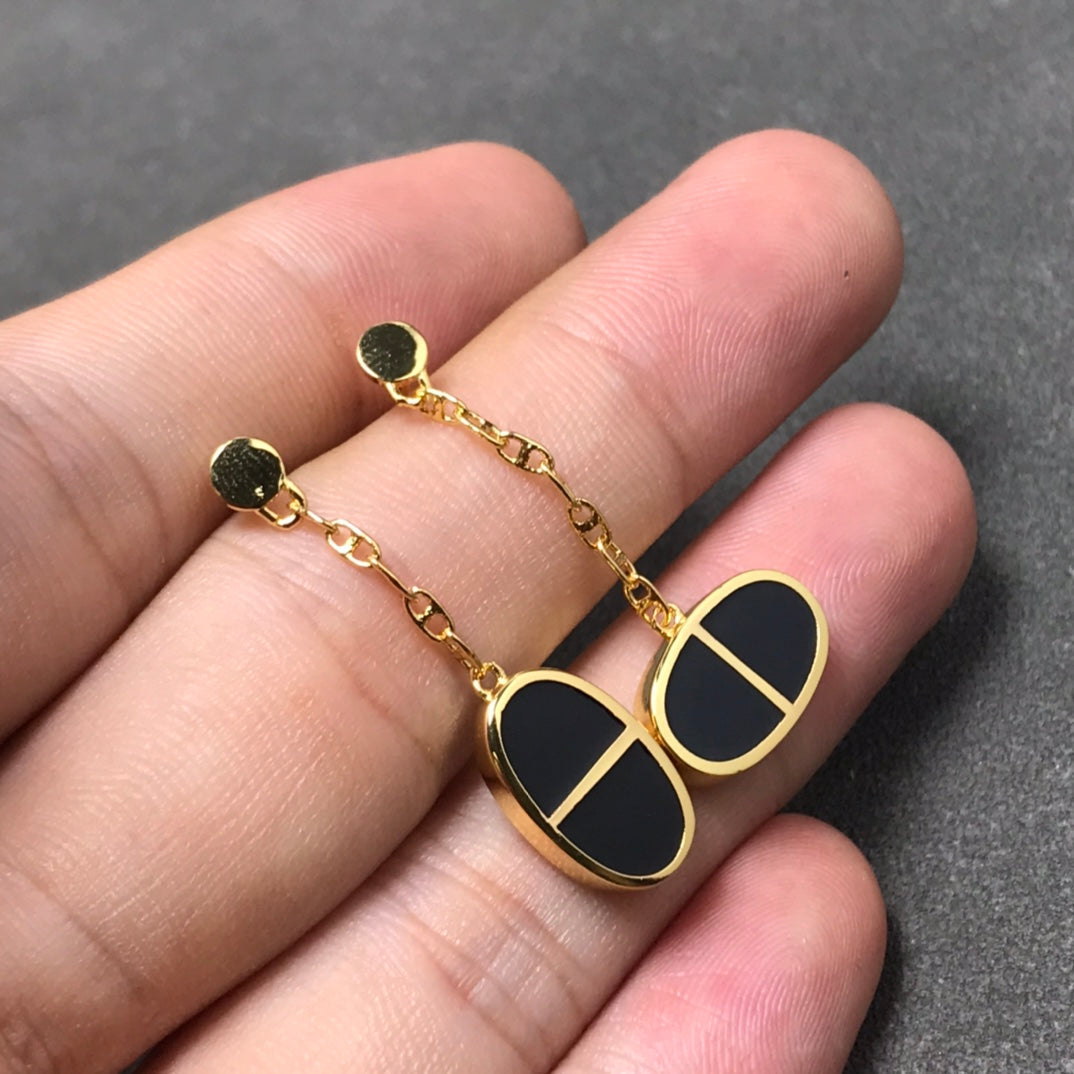 [MIRA]CHAINE VERSO BLACK CERAMIC SILVER EARRINGS