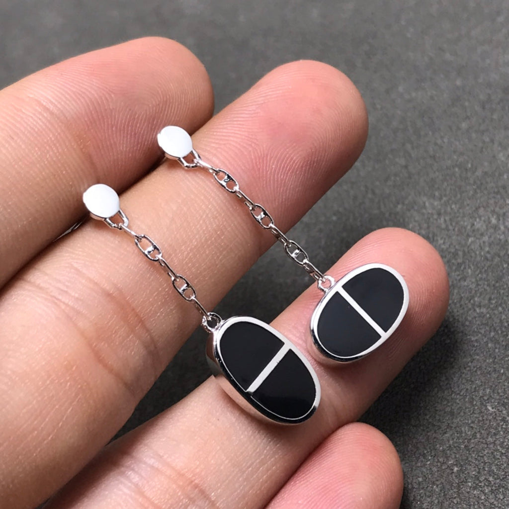 [MIRA]CHAINE VERSO BLACK CERAMIC SILVER EARRINGS