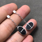 [MIRA]CHAINE VERSO BLACK CERAMIC SILVER EARRINGS