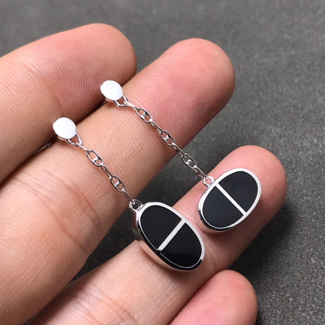 [MIRA]CHAINE VERSO BLACK CERAMIC SILVER EARRINGS