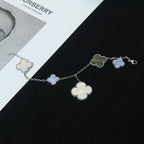[MIRA]CLOVER BRACELET 5 MOTIFS MOP CHALCEDONY SILVER