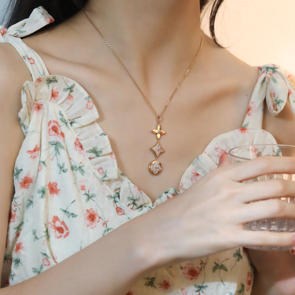[MIRA]STAR AND SUN DIAMOND PINK GOLD NECKLACE