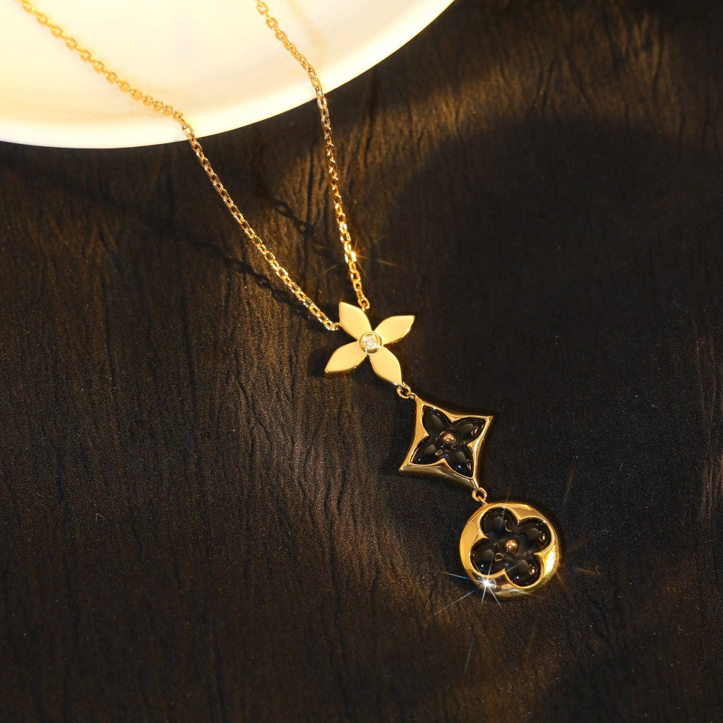 [MIRA]STAR AND SUN ONYX PINK GOLD NECKLACE