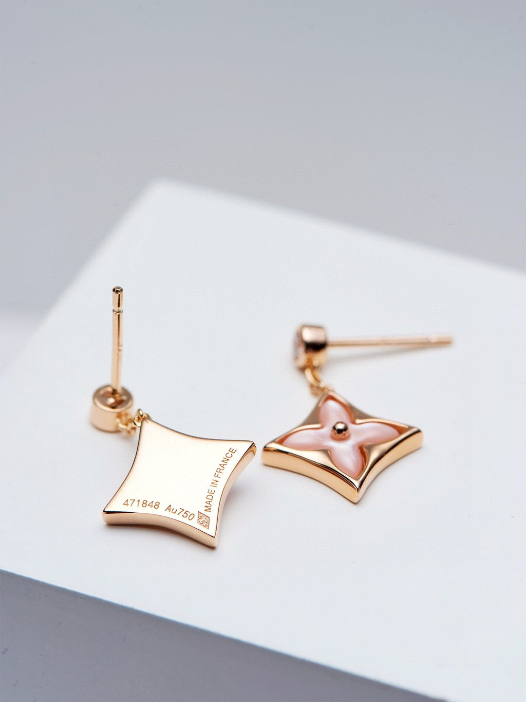 [MIRA]DOUBLE STAR PINK GOLD MOP DROP EARRINGS