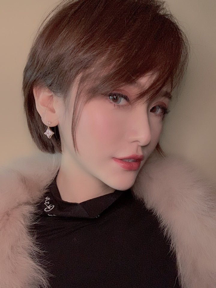 [MIRA]DOUBLE STAR PINK GOLD MOP DROP EARRINGS