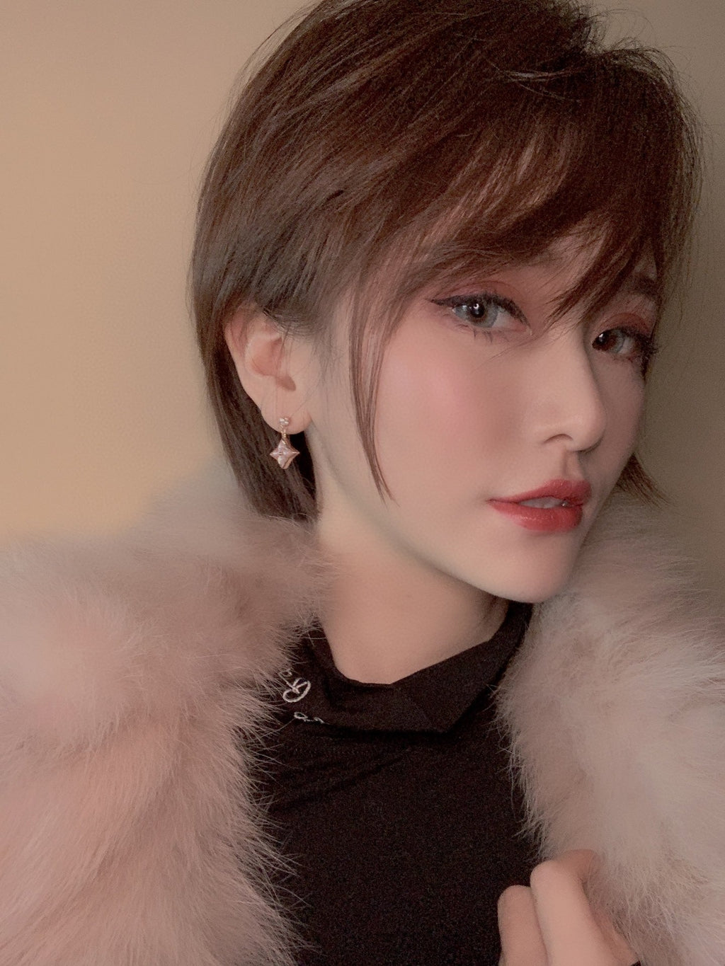 [MIRA]DOUBLE STAR PINK GOLD MOP DROP EARRINGS