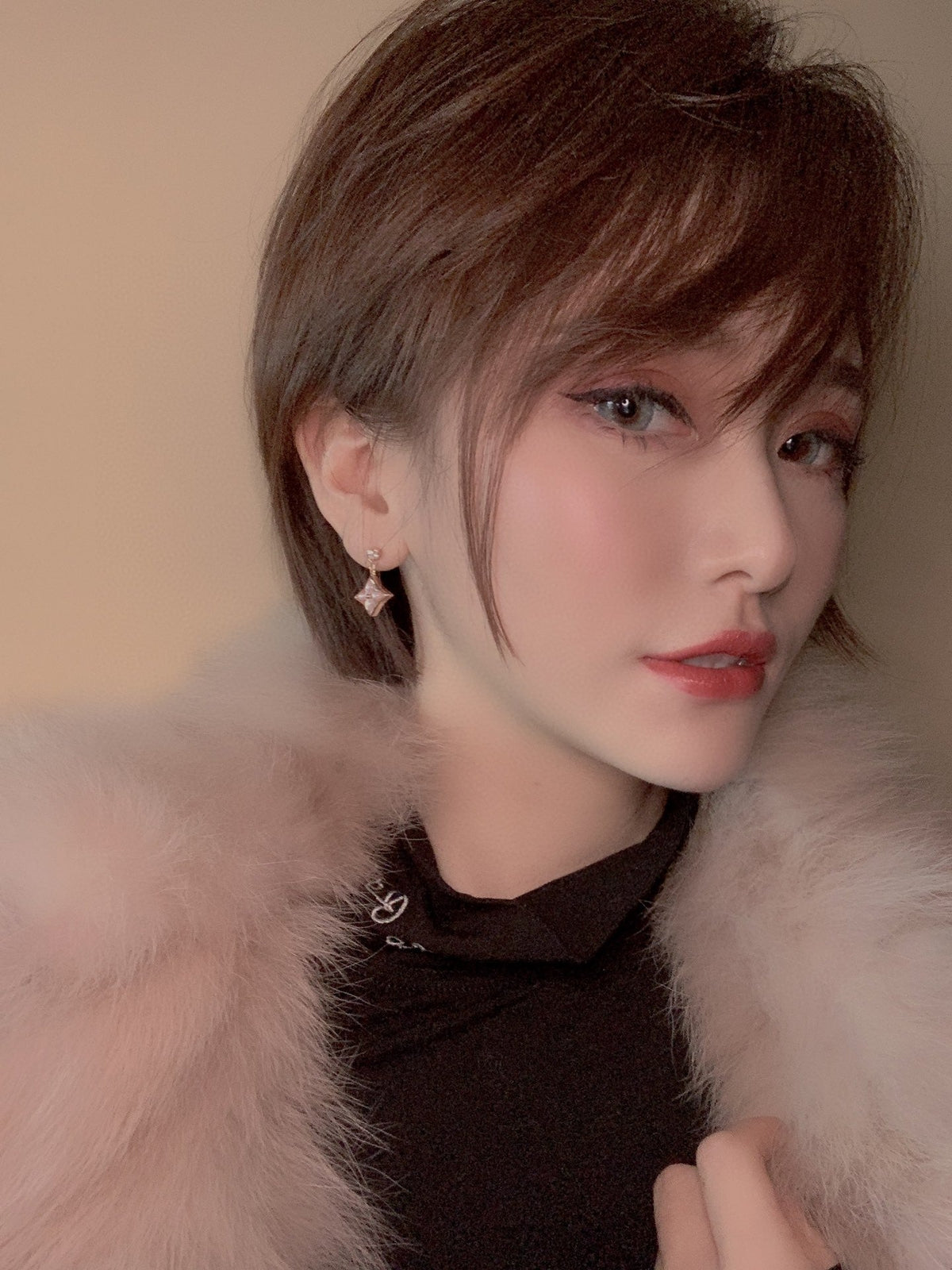 [MIRA]DOUBLE STAR PINK GOLD MOP DROP EARRINGS
